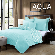 7 Piece Luxury Bamboo Blend Reversible Comforter Set Queen-Aqua