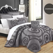 Ramesses Alena 4 Pieces Reversible Ultrasonic And Embossed Micro Flannel Comforter Set Queen-Charcoal