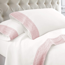 CROCHET-LACE MICRO FIBRE SHEET SET Single White/Rose Pink Lace